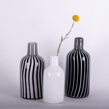 striped black and white bottle art