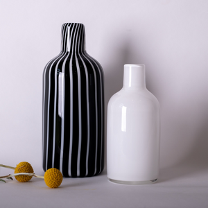 striped black and white bottle art