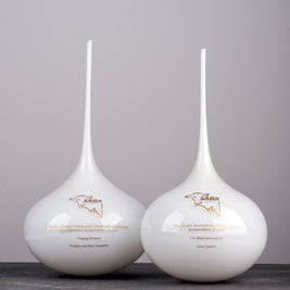 Handblown opaque glass Lucky Drop paperweight – Australian made glass award and corporate gift by Llewelyn Ash