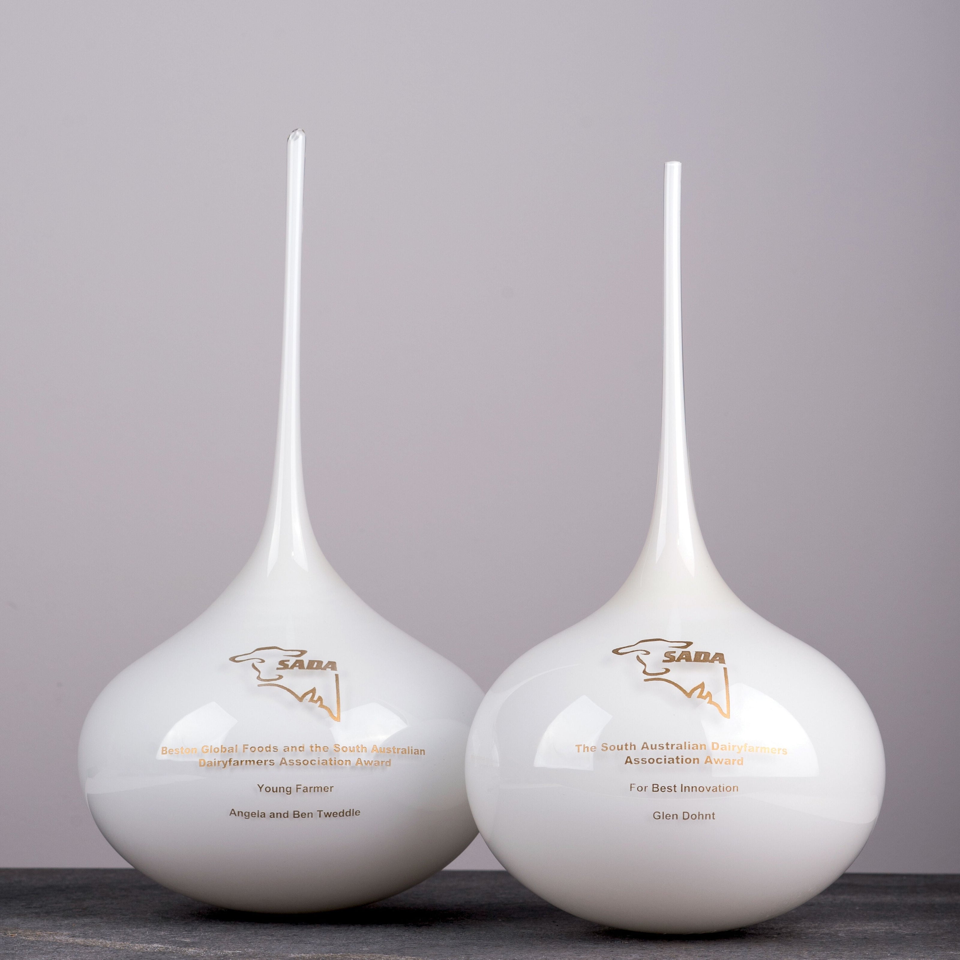 Handblown opaque glass Lucky Drop paperweight – Australian made glass award and corporate gift by Llewelyn Ash