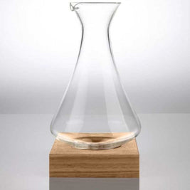 Emma Klau clear handblown Kinetic Wine Decanter handcrafted in South Australia. Australian art glass wine decanter displayed on an optional timber base.
