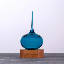 Lucky Drop glass award with wooden base and plaque - handmade corporate service award Australia - handblown glass by Llewelyn Ash