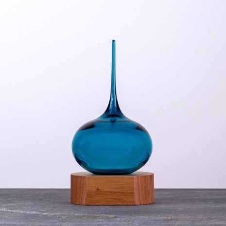 Lucky Drop glass award with wooden base and plaque - handmade corporate service award Australia - handblown glass by Llewelyn Ash