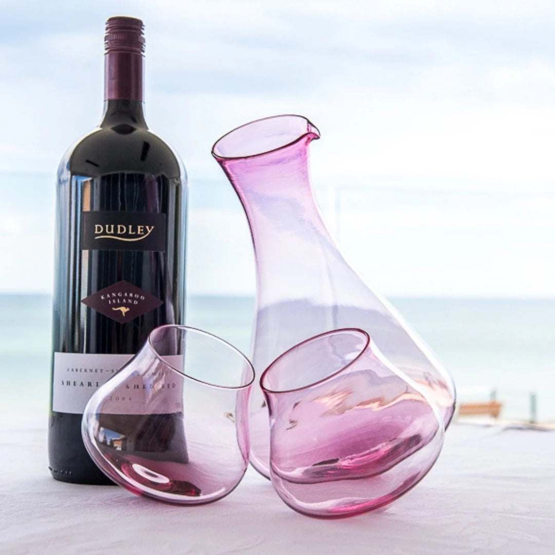 Rose Pink Kinetic Wine Glass Set | Set Of Two Wine Glasses | Handmade Decanter - CoCo Contemporary Connoisseur Gift Store
