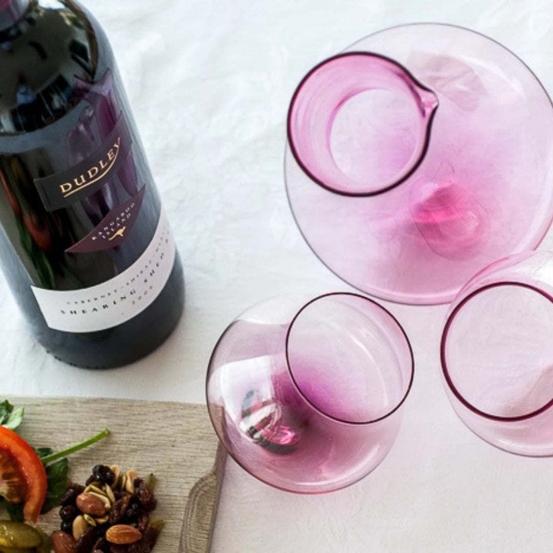 Rose Pink Kinetic Wine Glass Set | Set Of Two Wine Glasses | Handmade Decanter - CoCo Contemporary Connoisseur Gift Store
